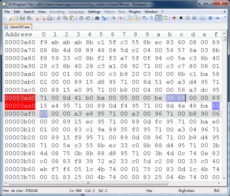 The hex values to look for and modify