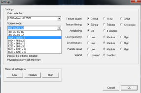 Video options menu