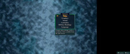 Options menu renders with a background glitch at 21:9 (3440x1440)
