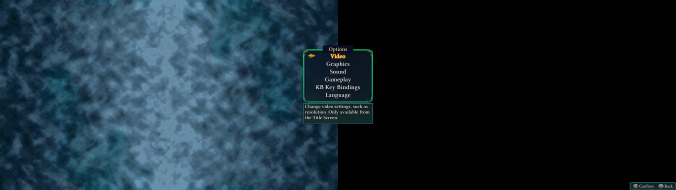 Options menu renders with a background glitch at 32:9 (5120x1440)