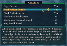 Pixel-perfect option in graphics menu for low-resolution computers