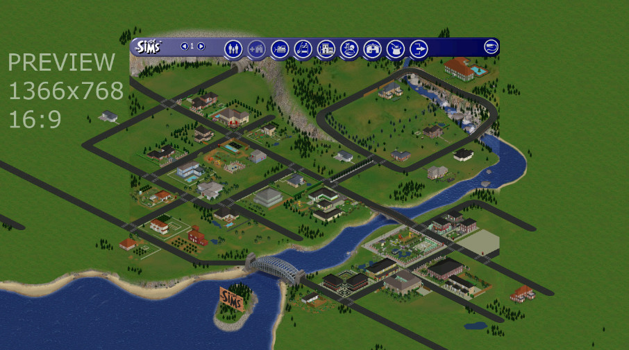 This is what it will look like once installed. It expands the neighborhood, it's as if you could see more of it. It's just a background, it's not perfect and in some places you can tell where the edge of the actual game is. It's more pleasant than a blue border though.